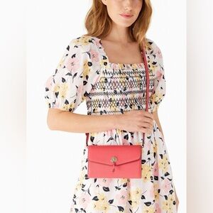 Kate Spade Marti Leather Flap Wallet Crossbody in Dark Watermelon Gelato